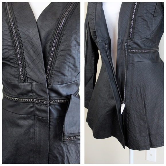 VENUS Faux Leather Flare Jacket NWT Black - Picture 5 of 8